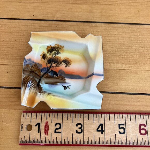 Noritake Hand Painted Square Ashtray Vintage Made in Japan Lake Sunset Design - Picture 4 of 6